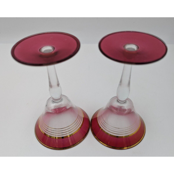 West Virginia Glass Ruby Red Gold Martini Cocktail Pitcher and 8 Cordial Glasses - Picture 12 of 16